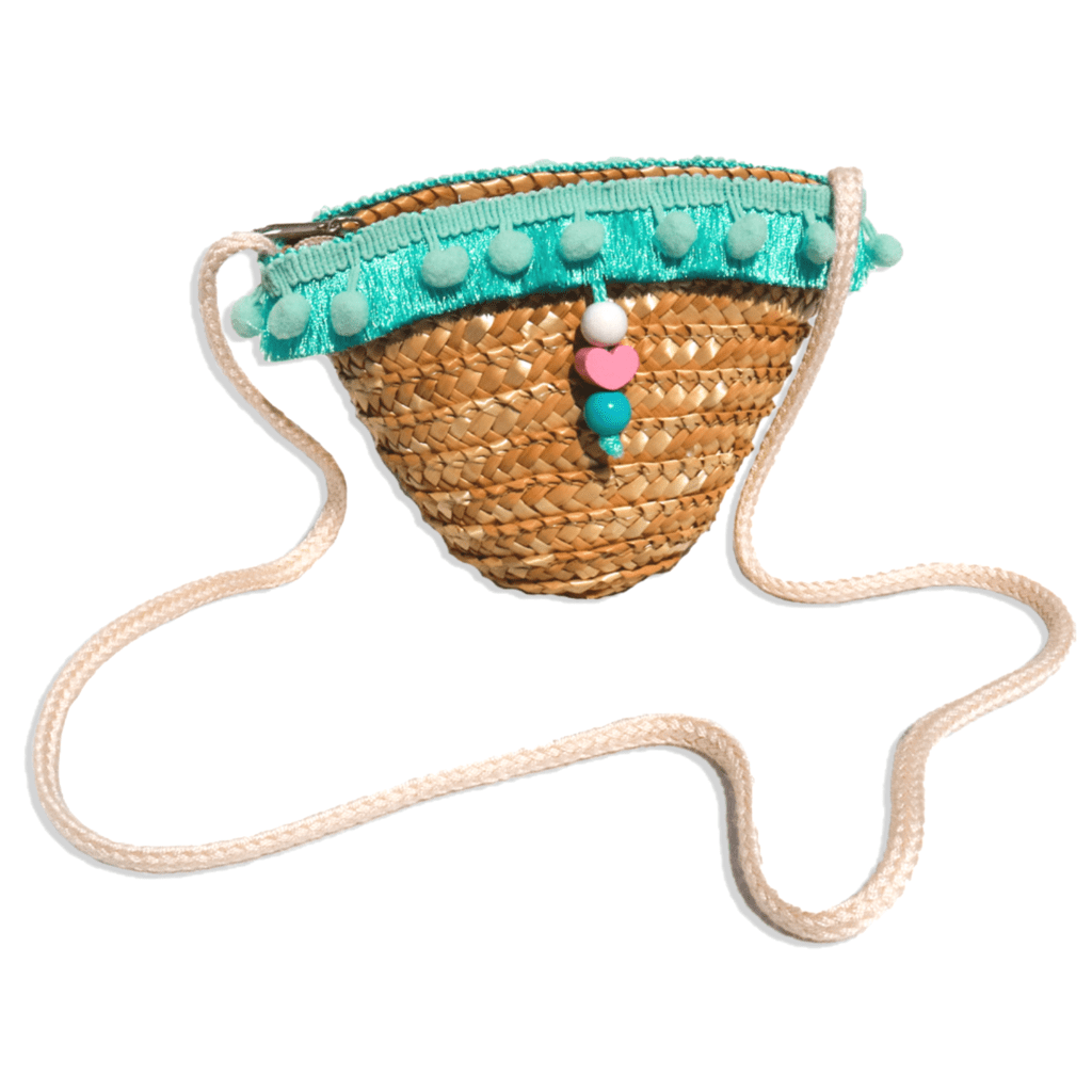 Bolso Mimbre Azúl Turquesa Niña - bisutería artesanal de Katarsis