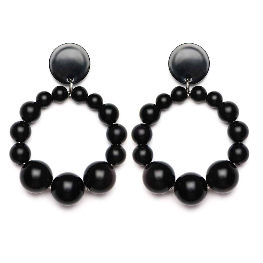 Pendientes bolas negras Pendientes Obsidine - bisutería artesanal de Katarsis