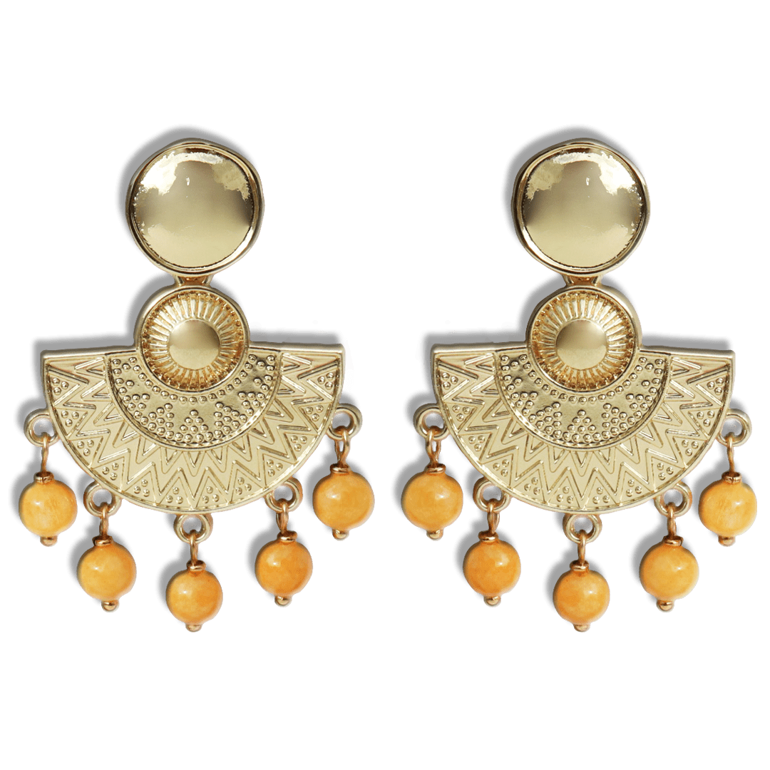 Pendientes dorado y bolas amarillas png Pendientes Inca - detalle 4 - bisutería artesanal Katarsis