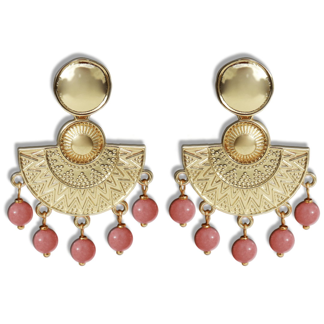 Pendientes dorados bola coral Pendientes Inca - detalle 6 - bisutería artesanal Katarsis