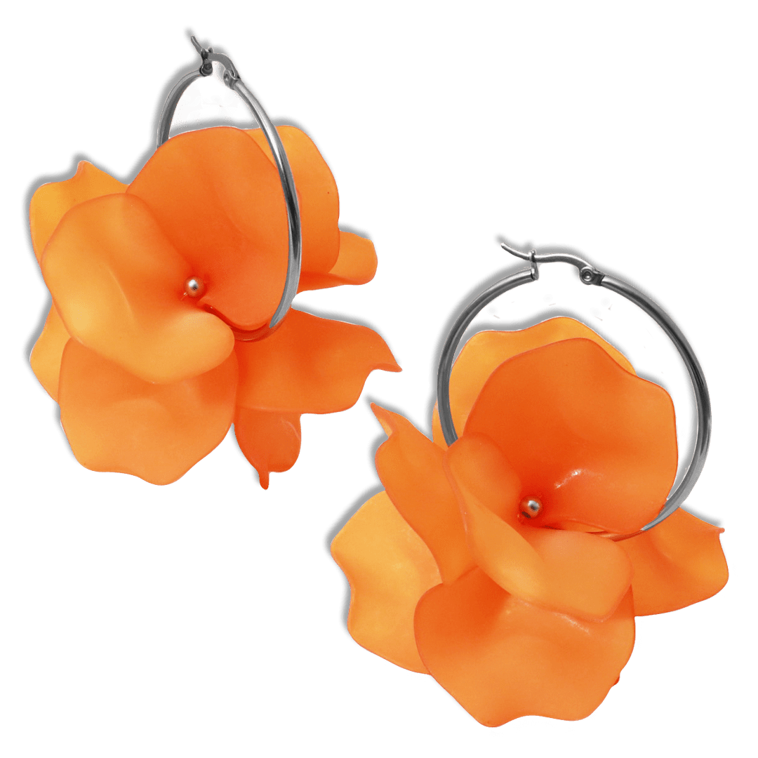 Pendientes flor naranja Pendientes Zahra - detalle 2 - bisutería artesanal Katarsis