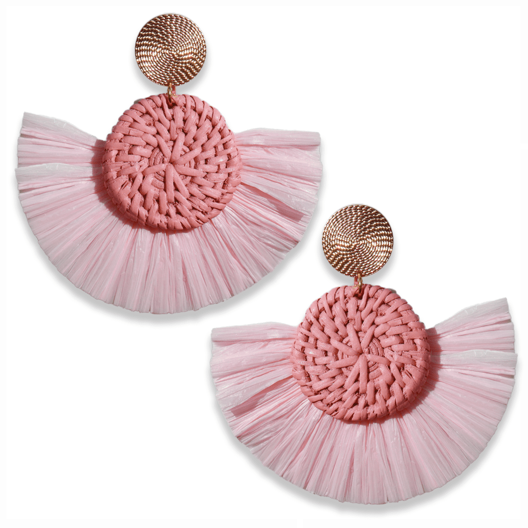 Pendientes rafia rosa Pendientes Rafia - detalle 2 - bisutería artesanal Katarsis