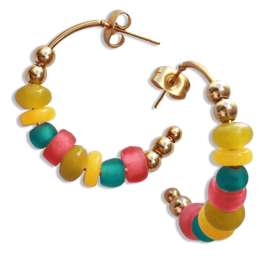 Aros dorados y colores Pendientes Ebel - bisutería artesanal de Katarsis