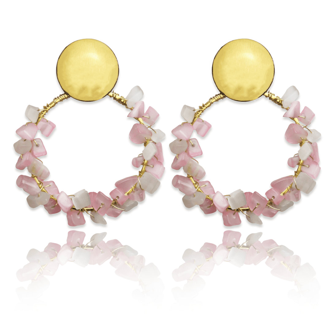 Pendientes dorados rosa y blanco Pendientes Roma - bisutería artesanal de Katarsis